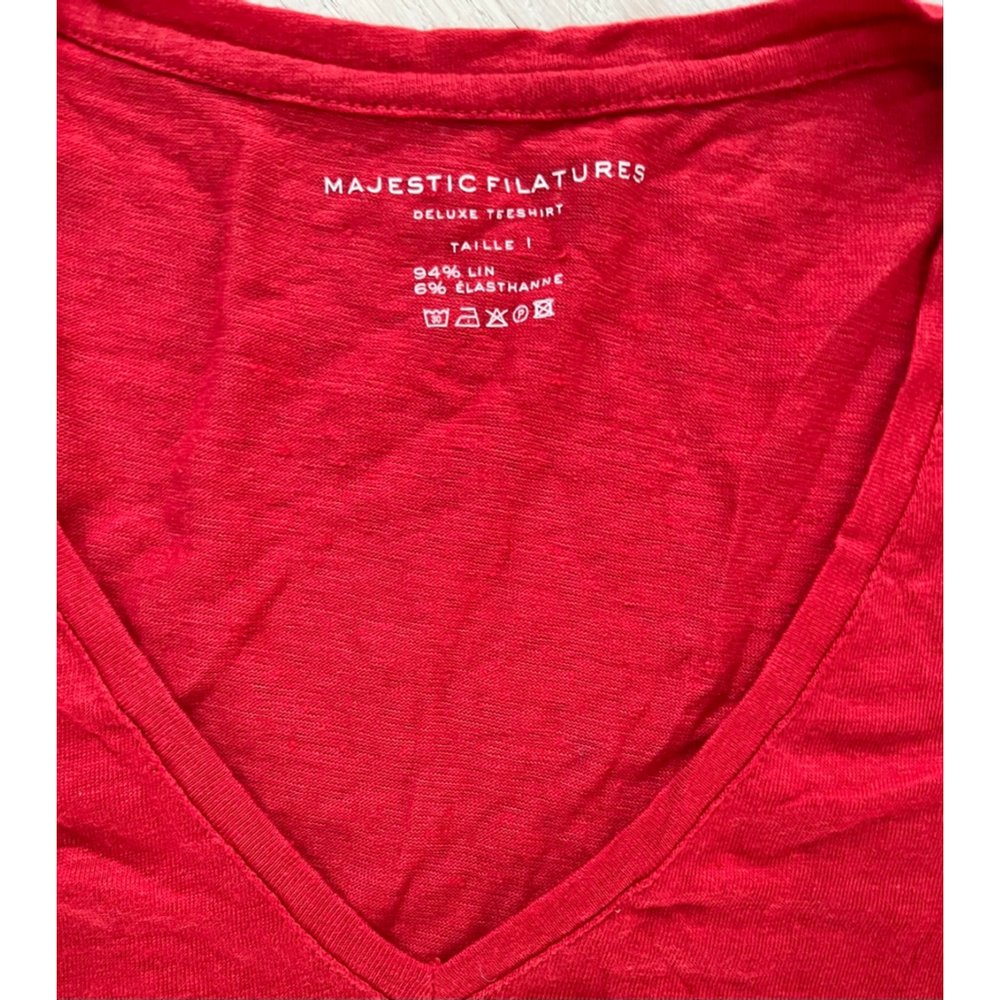 Majestic Filatures Red V-Neck T-Shirt Size Top sz1 - Picture 3 of 7
